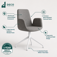 Chaise de bureau ergonomique pivotante aspect lin gris avec siège large et accoudoirs bas, base en acier pour mobilier de réception et de hall d'entreprise