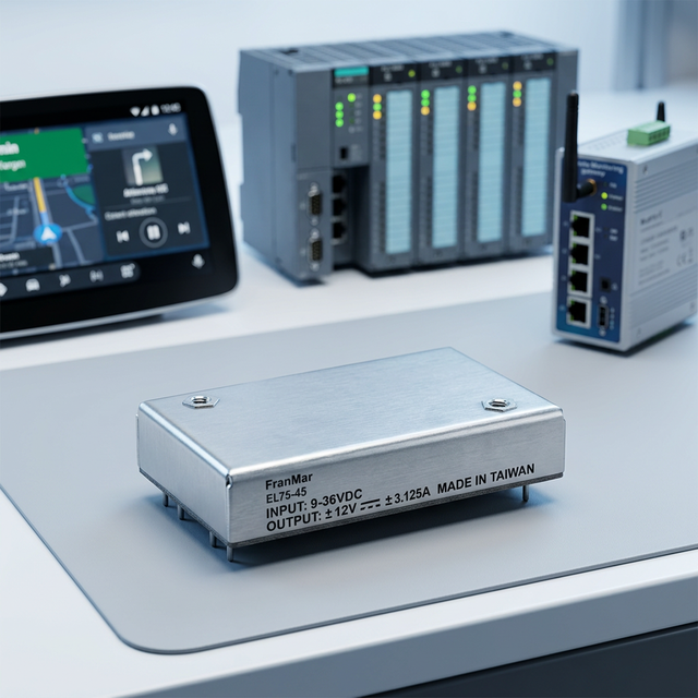18~75V Input 75W ±15V ±2.5A Dual Output DC to DC Converter -55~105℃ operating temp. with Remote On/Off Logic Positive