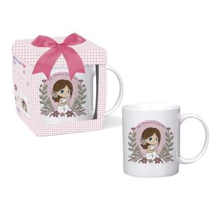 Tasse de communion pour filles, motif dessin animé mignon, tasse en céramique, décoration pour événement religieux, 8421363470163, lot de 2, boîte cadeau - Product Image 1
