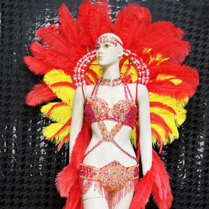 Costume de danse du ventre brésilien pour femmes, en polyester, avec perles et cristaux, pour le carnaval, ensemble de danse du ventre sexy dessiné à la main - Product Image 3