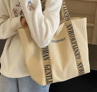 Tas Tangan Desainer dari Kain Katun Berkualitas Tinggi untuk Wanita, Tas Belanja Besar dengan Logo Cetak Kustom