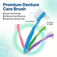 Grossiste Brosse à Dentier Double Tête Poils Souples Nylon Manche Ergonomique Gel Nettoyant pour Fausses Dents