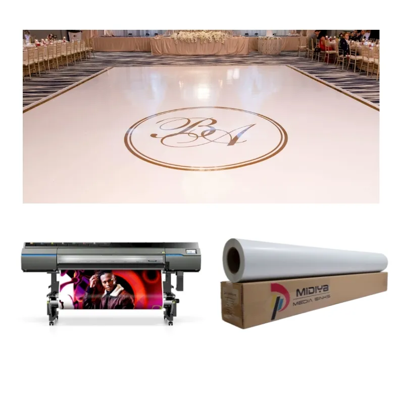 Adesivo de impressão personalizada vinil rolo adesivo para casamento dance floor monograma branco lustroso casamento vinil dance floor