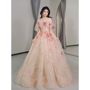 Flores Tridimensionales [His Royal Highness Rose] Vestido de Gala Estilo Hada para Banquete de Novia, Antiestático, Largo hasta el Suelo, 100% Seda - Product Image 1