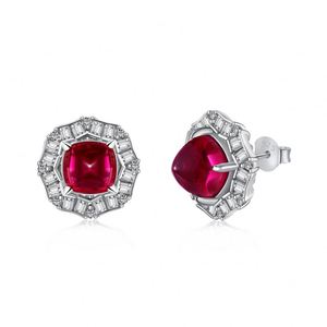 Dylam Stylish Ruby Gemstone Diamond Women 925 Sterling Silver Rhodium Plated <b>Red</b> Sugar-loaf Cut 5A Zirconia Stud <b>Earrings</b> - Product Image 1