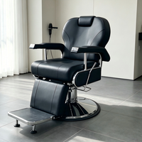 Fauteuil de barbier hydraulique robuste inclinable en cuir PU noir, fauteuil de salon avec appui-tête réglable et rotation à 360 degrés