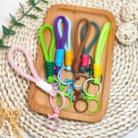 Porte-clés en maille coloré fait main, cordon simple pour téléphone portable, corde tressée, pendentif décoratif pour bouteilles d'eau, jouet poupée, accessoire DIY
