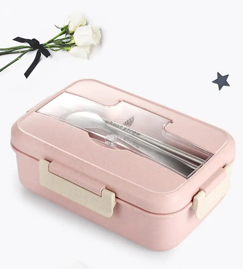 Wheat straw student lunch box microwave tableware compartment insulation lunch box plastic square fast food box