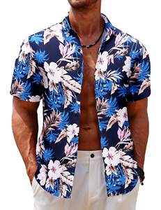 Camisa Hawaiana Elegante para Hombre, Talla XL, Azul Marino, Estampado Floral Tropical, Manga Corta, Secado Rápido, 100% Poliéster, para Vacaciones de Verano - Product Image 1
