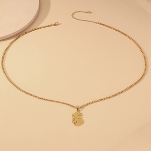 Collar con colgante de cara de <span class=keywords><strong>Picasso</strong></span> abstracta de acero inoxidable para mujer, Gargantilla chapada en oro de 18k estilo Hip Hop, venta al por mayor de fábrica - Product Image 4