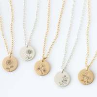 Bijoux personnalisés en argent sterling 925 pendentif disque plaqué or gravé 12 mois de naissance collier fleur