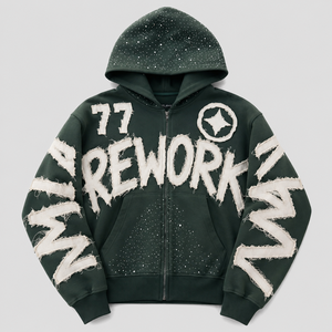Sudadera con capucha vintage con cremallera, estampado gráfico universitario, lavado ácido, algodón grueso, estilo urbano para hombre - Product Image 2