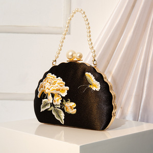 <span class=keywords><strong>Pochette</strong></span> de soirée florale brodée pour femme, avec poignée en perles, style chinois, pour Cheongsam, Hanfu, mariage, fête nuptiale - Product Image 4