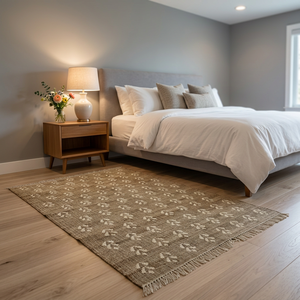 Bohemian Jute Area Rug Abstract Pattern Rectangle Non-Slip Flat Weave Low Pile Eco-Friendly Prayer Bedroom Floor <b>Mat</b> Natural - Product Image 5
