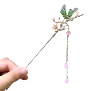 Horquilla de metal estilo chino con flor, libélula y diamantes de imitación, pasador de pelo con borla, accesorios para el cabello, tocado - Product Image 5