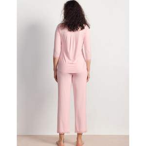 Conjunto de Pijama para Mujer, Suave, Cuello en V, Manga 3/4, Pantalones Cortos, 2 Piezas, Ropa de Dormir, Conjuntos de Descanso, Pijamas al por Mayor - Product Image 4