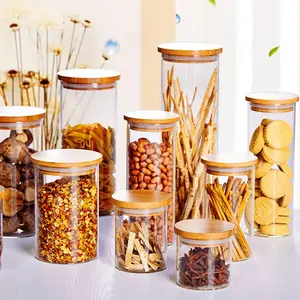 Récipients et outils de rangement pour la cuisine Pot de stockage des aliments en verre pour épices et miel avec couvercle en bambou Outils de stockage pour flacons