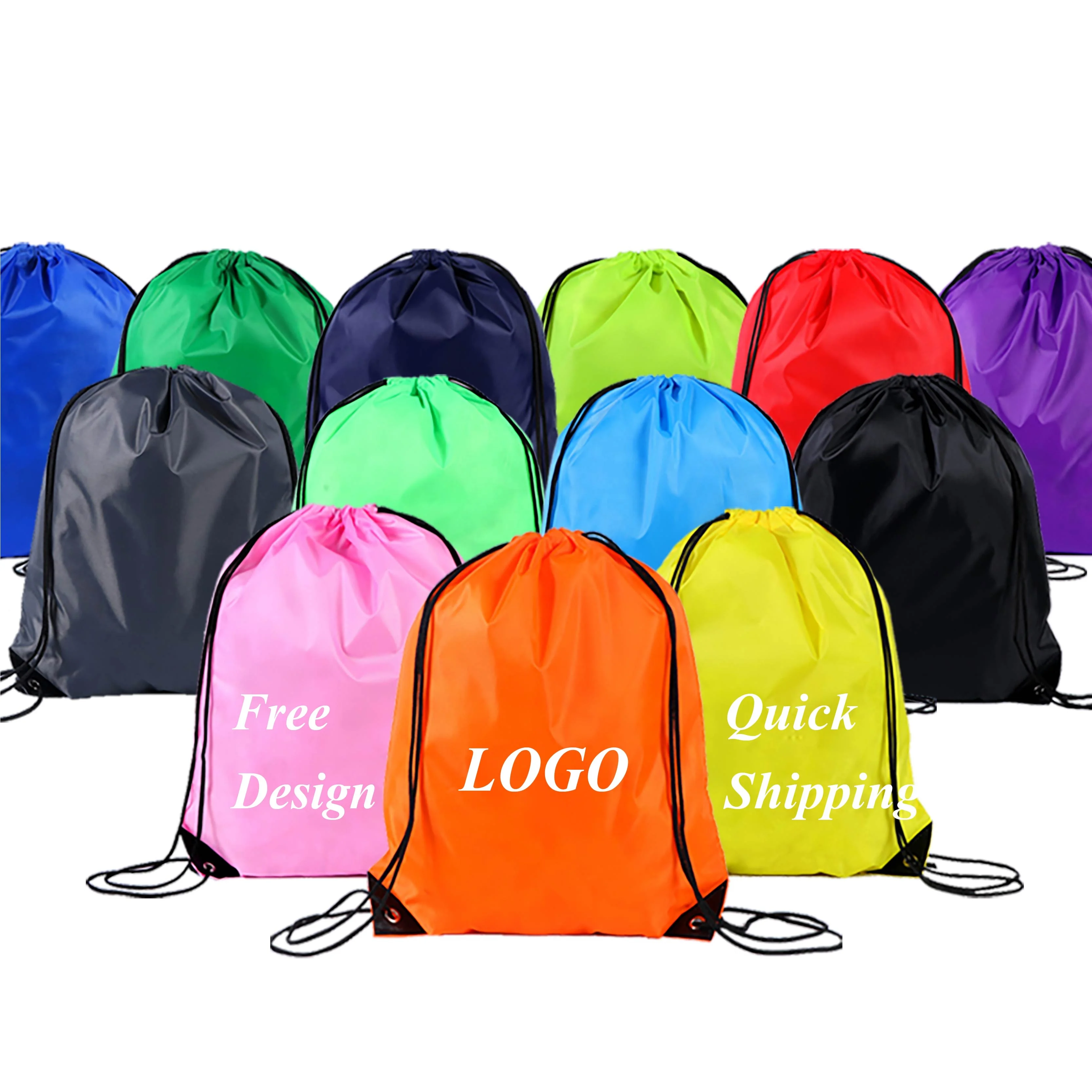 कस्टम लोगो निविड़ अंधकार नायलॉन पॉलिएस्टर 210D पदोन्नति जिम Drawstring backpacks ड्रा स्ट्रिंग काले खेल नायलॉन बैग जेब लोगो