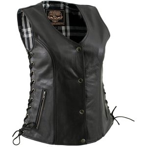 2025 cuir Premium femmes noir moto motard cavalier gilet 3X-grand gilet - Product Image 2