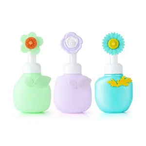 Botella de espuma con forma de flor de plástico HDPE, bonito diseño, 180ml, 350ml, bomba de espuma para lavar las manos, botella de espuma de jabón líquido