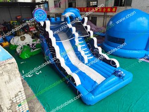 Sea World Piscine aquatique gonflable avec toboggan aquatique et toboggan sec, Château gonflable commercial, Toboggan géant gonflable à obstacles - Product Image 2