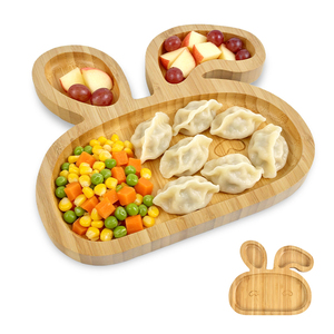 Plato de Bambú para Conejos con 3 Compartimentos, Bandeja de Alimentación para Niños Pequeños, Entrenamiento de Autoalimentación BLW - Product Image 1
