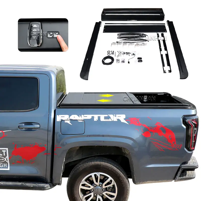 อลูมิเนียมHard Retractableรถกระบะรถบรรทุกเตียงฝาครอบไฟฟ้าฝาลูกกลิ้งTonneauสําหรับFord Ranger T6 T7 Maverick