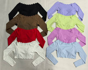 ชุดเสื้อผ้า2ชิ้นสำหรับเล่นฟิตเนสชุดเล่นโยคะเสื้อแขนยาวลายคลื่นระบายอากาศออกแบบได้เอง - Product Image 4