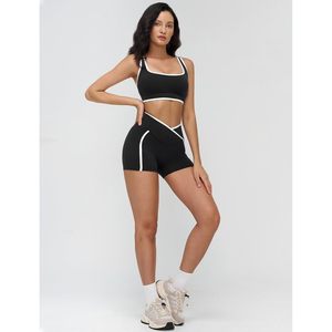 Conjunto Deportivo de Dos Piezas para Mujer, Bra Deportivo con Bloques de Color, Shorts de Cintura Alta, Ropa Deportiva para Gimnasio y Yoga, Ribete en Contraste, Transpirable y de Secado Rápido - Product Image 6