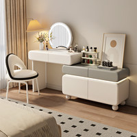 Nouvelle coiffeuse intégrée pour chambre principale, meuble moderne et simple en bois massif avec tabouret et miroir à LED