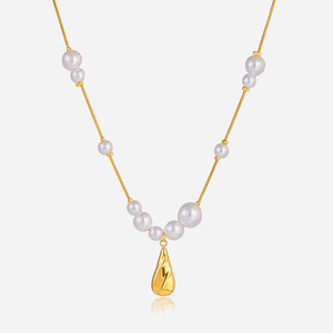 Collier pendentif goutte d'eau en acier inoxydable avec perle, bijoux de mariage, design en U, couleur or, collier tendance - Product Image 1
