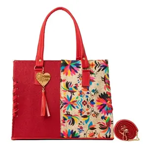 Bolso Tote de Yute Rojo Fana Star, Tamaño Mediano, con Patrón de Letras, Bolso de Compras de Lona para Uso Diario con Bolsillo con Cremallera - Product Image 3