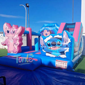 Château gonflable Stitch pour enfants, bleu, toboggan combiné, château gonflable en PVC, HUAAOTOYS, certifié CE, 5m x 5m, garantie de 3 ans - Product Image 4