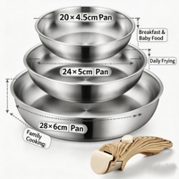 Ensemble de poêles à frire 4 pièces en acier inoxydable durable et écologique, poignées en bakélite, fond capsule, compatible induction, passe au lave-vaisselle