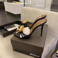 Nouvelles mules élégantes à talons aiguilles en métal floral pour femme, collection Printemps-Été 2026, à enfiler, bout ouvert, dos nu, pour soirée et usage quotidien