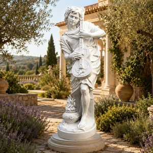 Escultura Personalizada de Apolo Citharoedus en Mármol - Dios Neoclásico de la Música con Lira Incrustada con Fénix para Interiores de Lujo - Product Image 3