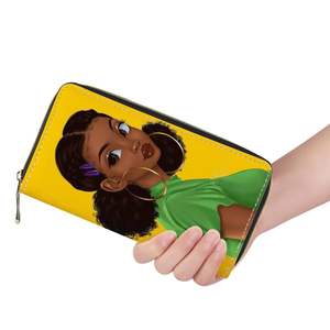 3D cetak kepribadian Afrika Afro gadis wanita panjang ritsleting dompet koin uang wanita kartu kredit dompet kulit - Product Image 6