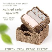 Panier festonné en corde de papier, paniers de rangement en osier pour étagères, paniers en corde de papier naturelle et rotin pour l'organisation et la décoration intérieure