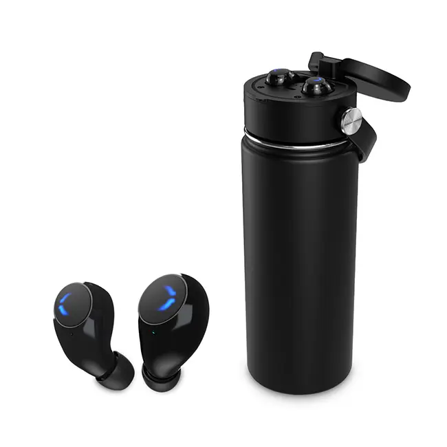 Portable Vacuum Waterproof Water Bottle Music Cup with Bluetooth Wireless Earbuds Outdoor Real Thermos Water Cup Music Earphone
