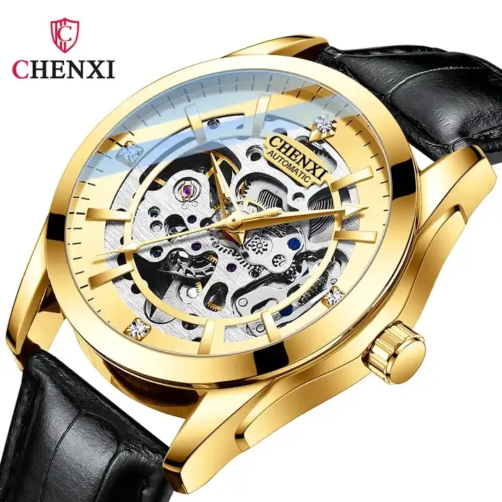 Relógio CHENXI 8821 relojes hombre Esqueleto Dial Mecanismo Relógios Homens Impermeável Mãos Luminosas Automático mens Relógio de pulso montre