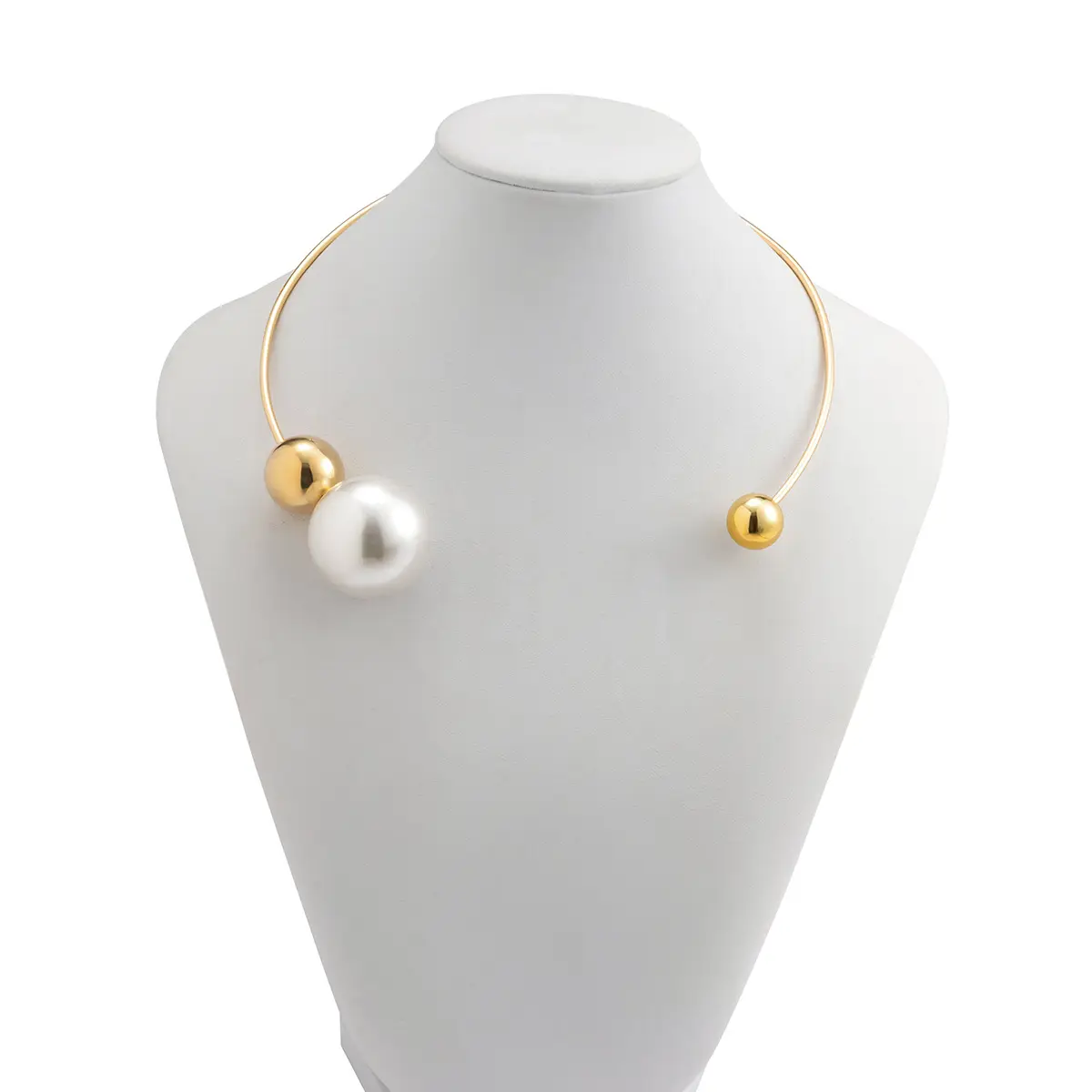 Kalung Choker logam berlebihan mode perhiasan kalung kerah leher stik manik-manik mutiara imitasi bulat geometris untuk wanita