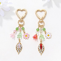 Porte-clés Mignon en Émail Abeille Fleur, Pendentif Feuille Strass, Fermoir Mousqueton Cœur, Breloque de Sac Perlée, Ornement Floral Printanier pour Sac à Main
