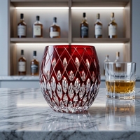Verre à vin sans pied Raymond style bohème, fait main, en cristal coloré sculpté, design flamme vacillaante transparente découpée à la main, 301-400ml, pour les fêtes