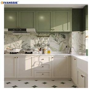 Gabinete de cocina contemporáneo Diseño francés moderno con laca verde blanco MDF <span class=keywords><strong>Madera</strong></span> y <span class=keywords><strong>cola</strong></span> de Paloma ENF Panel de muebles - Product Image 2