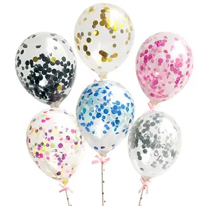 透明乳胶亮片五彩纸屑气球，用于婚礼/生日派对装饰蛋糕顶部气球