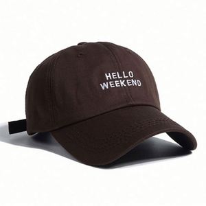 หมวกแก๊ปปักลาย Hello Weekend สีเบจ สำหรับฤดูร้อน ขายส่ง หมวกเบสบอลแบบ unisex สั่งทำได้ สำหรับผู้หญิง - Product Image 3