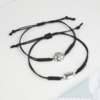 Bracelet tressé à la main en fil ciré avec breloques en alliage (football, baseball, basketball, volleyball, rugby) pour femme - Vente en gros