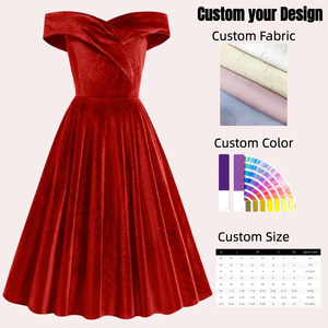 Abiti da Sera Eleganti da Donna in Velluto Rosso Monospalla con Vita Naturale e Pizzo Vintage – Abito da Cerimonia/Festa - Product Image 1