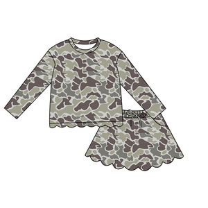 Conjunto de falda y top GLD1614 personalizado para niña, con estampado de camuflaje gris, para invierno, manga larga, estilo yoga, con borde festoneado. - Product Image 1