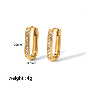 Pendientes tipo huggie en forma de U con incrustaciones de circonita, acero inoxidable chapado en oro de 18K para mujer, uso diario. - Product Image 3